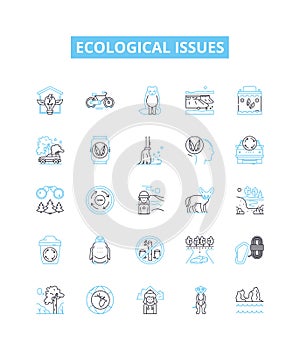 Ecological issues vector line icons set. Ecology, Conservation, Pollution, Deforestation, Climate, Biodiversity, Waste