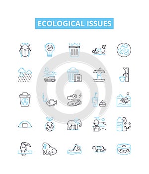 Ecological issues vector line icons set. Ecology, Conservation, Pollution, Deforestation, Climate, Biodiversity, Waste