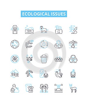 Ecological issues vector line icons set. Ecology, Conservation, Pollution, Deforestation, Climate, Biodiversity, Waste