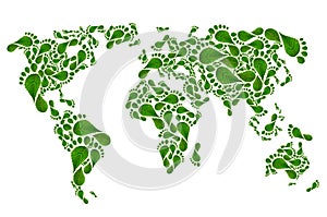 Ecological map of the world in green foot print,