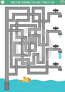 Ecological maze for children with water saving concept. Earth day preschool activity with running tap. Eco awareness labyrinth