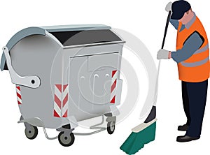 Ecological operator who cleans with dumpster photo