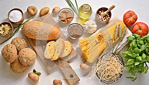 Ecological organic food on a kitchen table photo