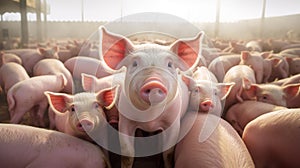 Ecological pigs and piglets at the domestic farm, AI Generative