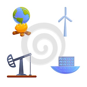 Ecological problem icons set cartoon vector. Planet suffering from pollution