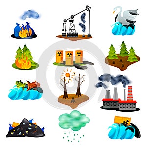 Ecological Problems Flat Icons