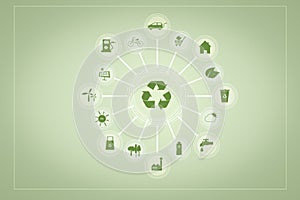 Ecological signs on green background , Save earth concept