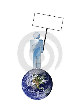 Ecological sky man holding blank picket sign