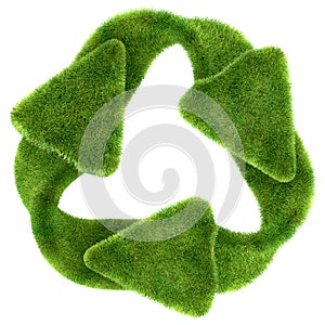 Ecological sustainability: green grass recycling symbol