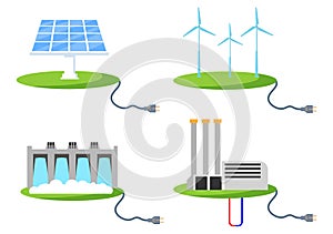 Ecological Sustainable Energy Supply Background Vector Flat Illustration Power Plant Station Buildings With Solar Panels or Gas