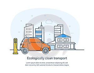 Ecologically cleaning transport, environmentally friendly vehicle at charging station photo
