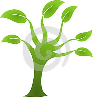 Ecology abstract tree with green leaves icon