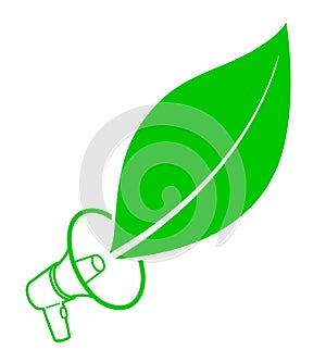 Ecology activist concept with megaphone and leaf photo