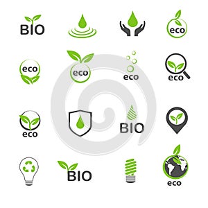 Ecology and bio in green icons set vector