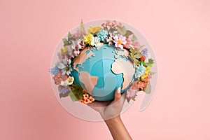 Ecology blue earth environment concept eco illness green global hand pink world