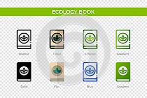 Ecology book icon in different style. Ecology book vector icons designed in outline, solid, colored, filled, gradient, and flat