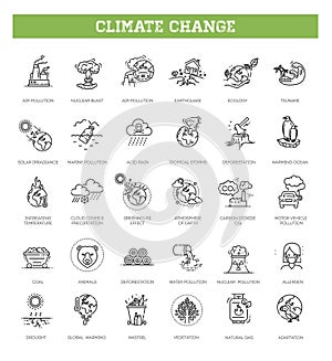 Ecology. Climate change. Vector icons