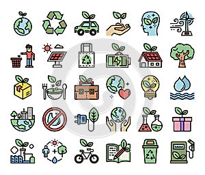 Ecology color outline vector icons