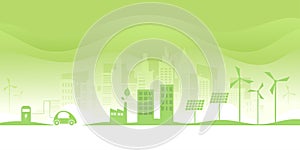 Ecology concept.Alternative renewable energy.Electric Car and Green eco city background.Environment conservation resource