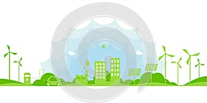 Ecology concept.Alternative renewable energy.Electric Car and Green eco city background.Environment conservation resource