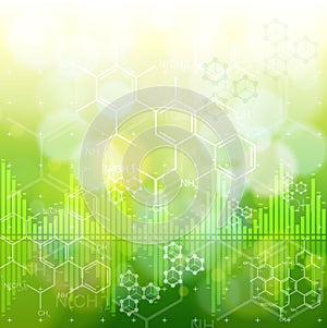 Ecology concept: chemical formulas, digital wave