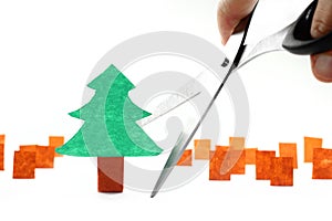 Ecology concept: cutting the last tree