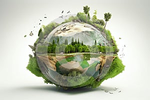 Ecology concept. Earth globe with green forest. Generative AI.