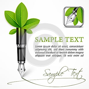 Ecology concept fountain pen with leaves