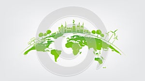 Ecology concept with green city on earth, World environment and sustainable development concept