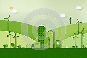 Ecology concept with green eco city background.Environment conservation resource sustainable.Vector illustration