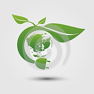 Ecology concept,green eco power plug with green earth. illustrator