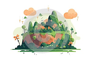 Ecology concept with green planet and trees. Vector flat illustration AI generated
