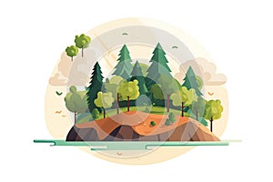 Ecology concept with green planet and trees. Vector flat illustration AI generated