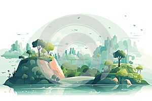 Ecology concept with green planet and trees. Vector flat illustration AI generated