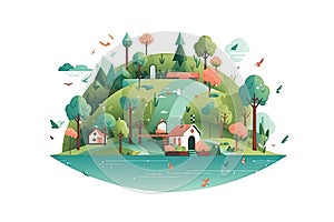 Ecology concept with green planet and trees. Vector flat illustration AI generated