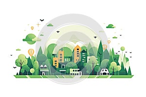 Ecology concept with green planet and trees. Vector flat illustration AI generated