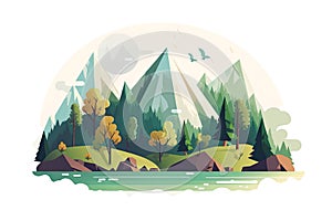 Ecology concept with green planet and trees. Vector flat illustration AI generated