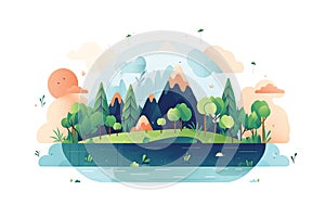 Ecology concept with green planet and trees. Vector flat illustration AI generated