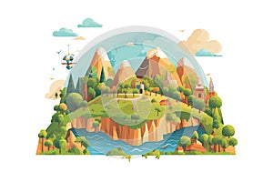 Ecology concept with green planet and trees. Vector flat illustration AI generated