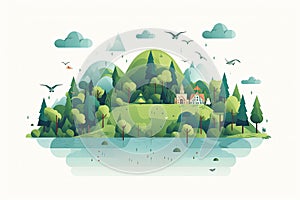 Ecology concept with green planet and trees. Vector flat illustration AI generated