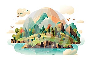 Ecology concept with green planet and trees. Vector flat illustration AI generated