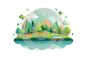 Ecology concept with green planet and trees. Vector flat illustration AI generated