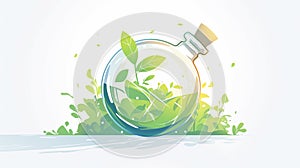 Ecology concept with green plants in a glass bottle. Vector illustration.