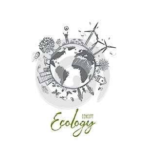 Ecology concept. Hand drawn isolated vector.