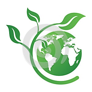 Ecology concept icon with earth and leaves. Recycle logo. Vector illustration for any design