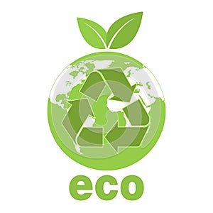 Ecology concept illustration. recycling symbol on the background of the globe