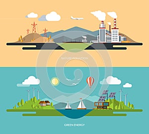 Ecology concept illustrations set in flat style