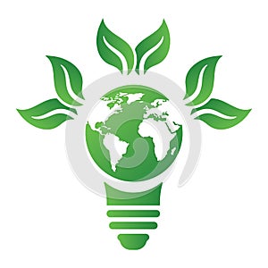 Ecology concept with light bulb, earth and leaves. Save energy icon sign symbol. Recycle logo. Vector illustration for any design