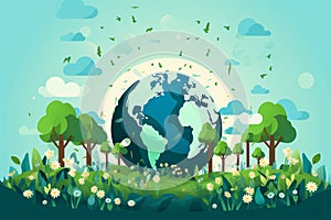 Ecology concept with planet earth and green forest. Generative ai