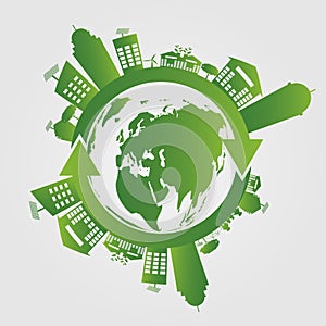 Ecology concept. save world.GGreen Cities Helps the World With Eco-Friendly Concepts.vector illustration